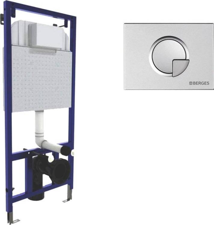 Система инсталляции для унитазов Berges Novum 040222 с кнопкой смыва, матовый хром