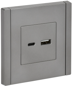Розетка USB type A+C IEK Forte&Piano FP-U22-018-K46 сталь