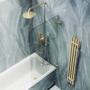 Шторка на ванну MaybahGlass MGV-646-3 70.5x140, поворотная, стекло прозрачное 6 мм, профиль золото