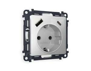 Комплект механизма электрической розетки 2USB A+C 20W (быстрая зарядка) с заземлением Ambrella Volt Alfa MA410010