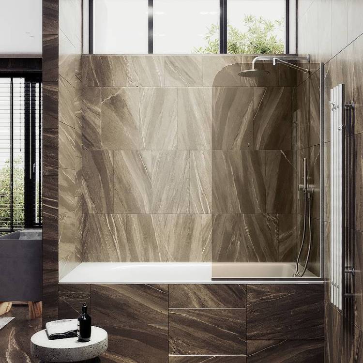 Шторка на ванну MaybahGlass MGV-127-5у стекло бронза, профиль хром матовый, 1400x340