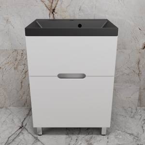 Тумба с раковиной Style Line Матис 60 напольная, белая матовая, раковина антрацит, 82x60x45