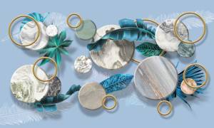 3D Фотообои Artegrafico «Тропические листья с мраморными кругами» JG-008 песок