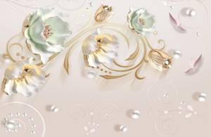 3D Фотообои Artegrafico «Мятные лотосы с жемчужинами» RH-099 песок