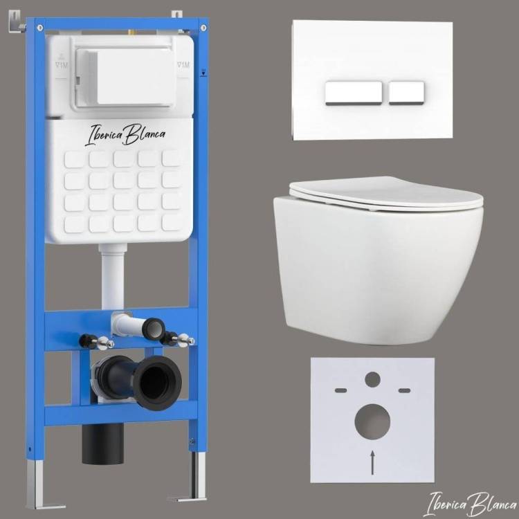 Комплект Iberica Blanca Bilbao Alto IB001.BLA.234.2210 унитаз безободковый, белый, сиденье микролифт, клавиша смыва белый