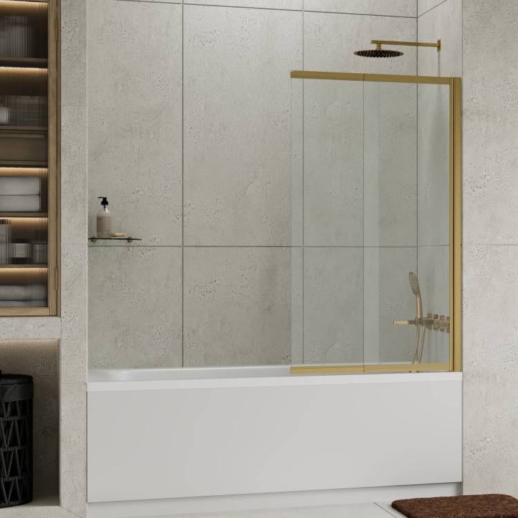 Шторка на ванну Wasserkraft Schunter (Шунтер) 82S02-80WS профиль матовое золото, стекло прозрачное, 80x140