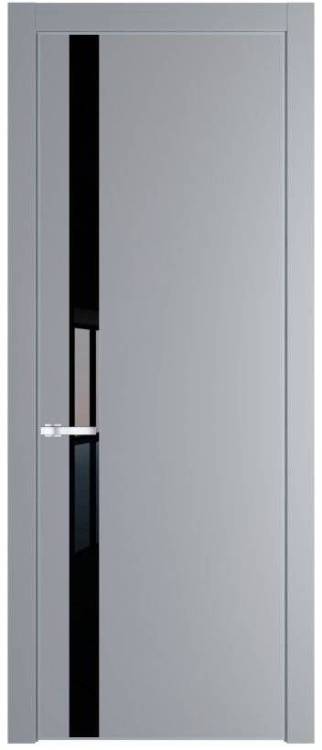 Межкомнатная дверь Profil Doors 18 PE полотно Смоки, кромка алюминиевая с четырех сторон матовая, стеклянная вставка черный лак 800x2000