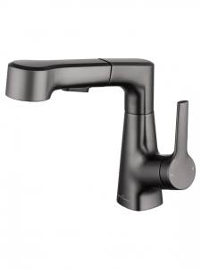 Смеситель для раковины Wonzon & Woghand WW-121B108-BGG с выдвижным изливом, темный графит