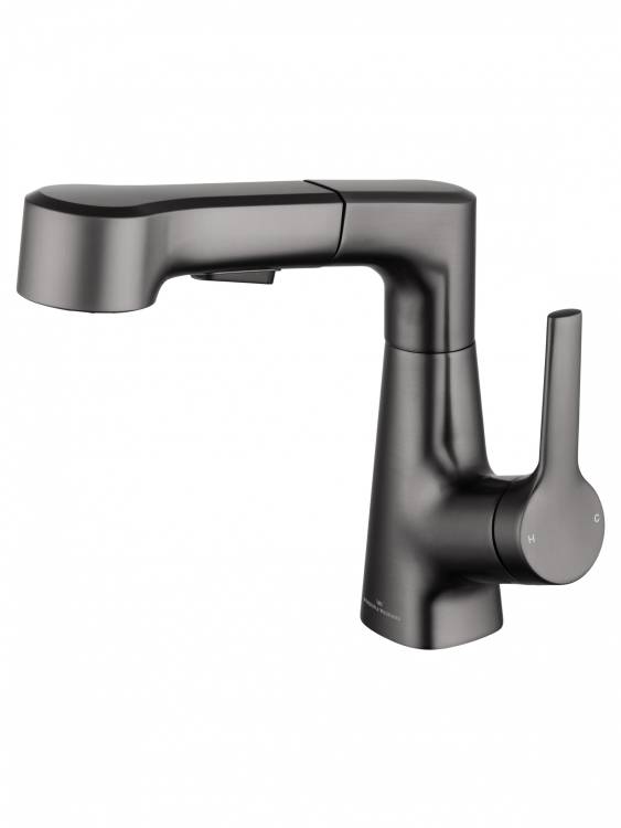 Смеситель для раковины Wonzon & Woghand WW-121B108-BGG с выдвижным изливом, темный графит