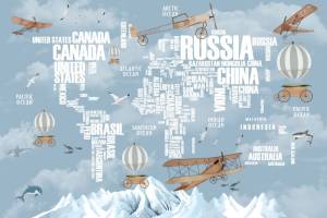 3D Фотообои Artegrafico «Детская карта из слов» KID-226 акварель