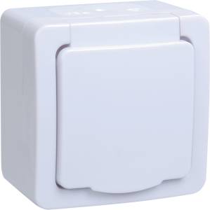 Розетка 1-местная с заземлением и крышкой IEK Гермес Plus ERMP12-K01-16-54-EC белый