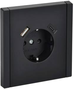 Розетка 1-местная с заземлением, шторками и USB Type A+С IEK Forte&Piano FP-R14-16-U22-018-K02 черный