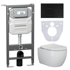 Комплект Унитаз подвесной Ceramica Nova Play CN3001 + Система инсталляции Envision CN1001B с черной матовой кнопкой смыва и шумоизоляционной панелью CN1000