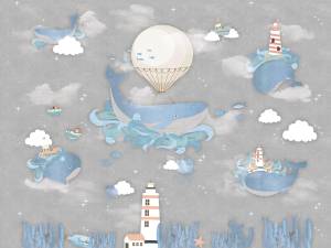 Бесшовные Eco обои Ortograf Little friends 34401 Киты на маяке 2 Гладь ОЕ-Р2