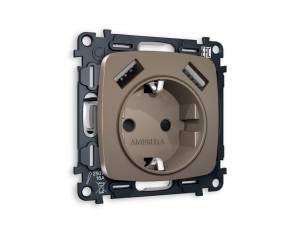 Комплект механизма электрической розетки 2USB A+A 18W (быстрая зарядка) с заземлением Ambrella Volt Omega MO639010