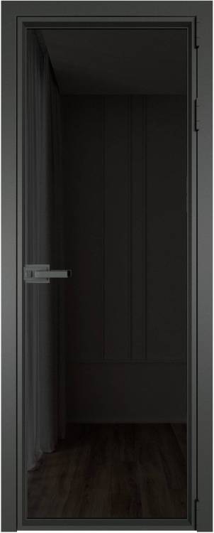 Межкомнатная дверь Profil Doors 1 AV цвет профиля Серая ночь, стекло безопасное 6 мм черное тонированное 600x2000