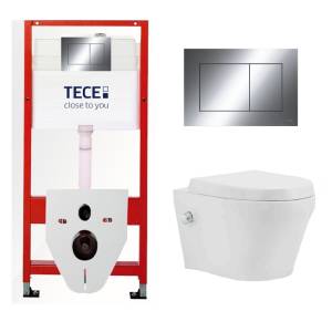 Комплект Tece TC412078601 Инсталляция для унитаза Tece + Унитаз подвесной beWash Metison безободковый, с функцией биде и сиденьем микролифт, белый глянец