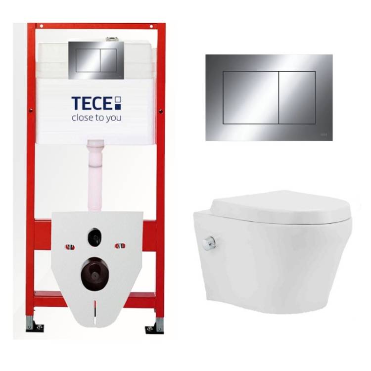 Комплект Tece TC412078601 Инсталляция для унитаза Tece + Унитаз подвесной beWash Metison безободковый, с функцией биде и сиденьем микролифт, белый глянец