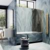Шторка на ванну MaybahGlass MGV-602-3 поворотная, на монопетле, стекло бронза матовая, профиль золото, 1400x400 фото 3