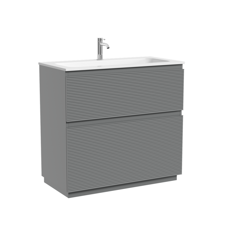 Тумба с раковиной Sancos Folk Floor напольная, 90x45x87, c двумя ящиками оснащенными доводчиками, Ergraut soft