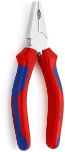 Плоскогубцы KNIPEX комбинированные, рез: проволока средней твёрдости d 3.4 мм, твёрдая проволока d 2.2 мм, кабель d 12 мм (16 кв. мм), 180 мм, хром, 2К ручки