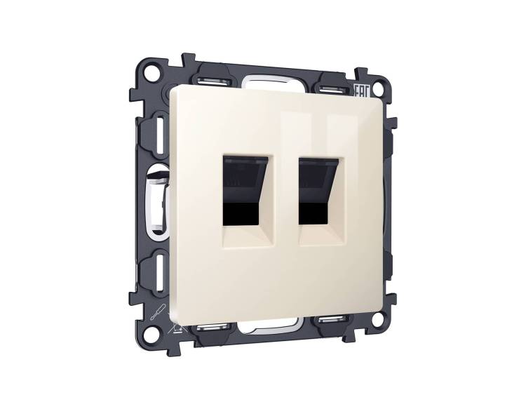 Комплект механизма компьютерной двойной розетки Ambrella Volt MA MA312110 бежевый глянец