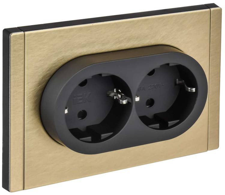 Розетка 2-местная с заземлением и шторками IEK Forte&Piano FP-R24-16-1-M-K37 шампань