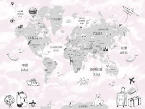 Бесшовные Eco обои Ortograf Little friends 34374 Карта мира - Чемоданы 2 Ворс+ ОЕ+