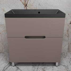 Тумба с раковиной Style Line Матис 80 напольная, тауп темный, раковина антрацит, 82x80x45