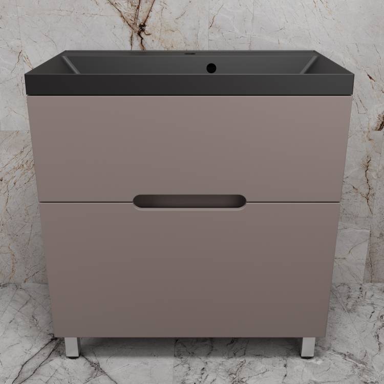 Тумба с раковиной Style Line Матис 80 напольная, тауп темный, раковина антрацит, 82x80x45