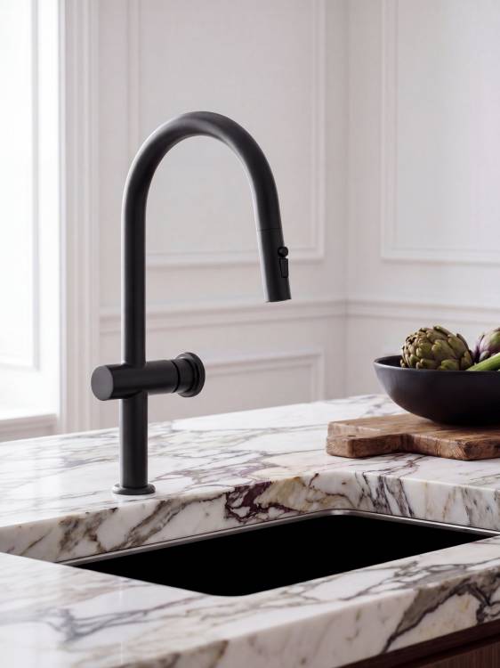 Смеситель для кухни AltroBagno Флуссо (Flusso) 050208 MB с выдвижным изливом, черный матовый