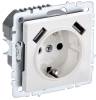 Розетка 1-местная с заземлением, шторками и USB Type A+A IEK Brite BR-R14-16-U21-D21-K01 белый