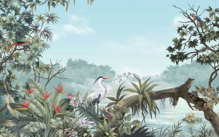 3D Фотообои Artegrafico «Цапля у пруда» TP-018 песок