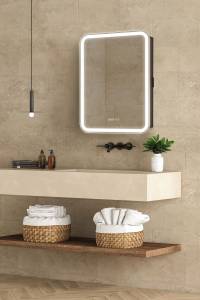 Зеркало-шкаф Art&Max Platino R AM-Pla-600-800-1D-R-DS-FC-H-T-Grey с подсветкой, часами и подогревом, Антрацит, 80x60