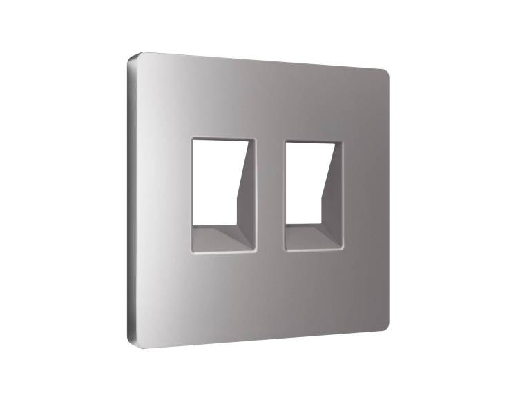 Лицевая панель для двойной компьютерной/телефонной розетки RJ-45/RJ-11 Ambrella Volt Alfa AP5121 сталь матовый