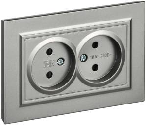 Розетка 2-местная с защитными шторками IEK Brite BR-R23-10-K46-F сталь