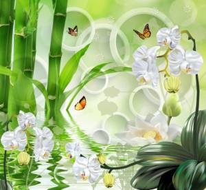 3D Фотообои Artegrafico «Орхидеи на салатовом фоне в стиле спа» GM-062 канвас