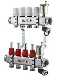 Коллекторная группа VALTEC НЕРЖ со встр. расх. в сборе, 1х4 вых. Евроконус 3/4 VTc.586.EMNX.0604