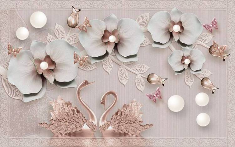 3D Фотообои Artegrafico «Бронзовые лебеди под веткой орхидей» RH-116 канвас