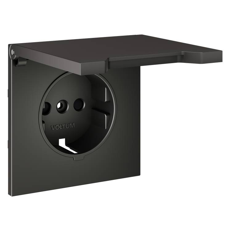 Лицевая панель для розетки с заземлением, шторками и крышкой Voltum S70 VLS000806 титан