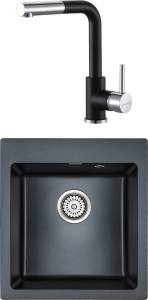 Комплект Paulmark Zemar PM104651-BLM черный металлик + Смеситель Paulmark Kassel Ka214311-418 для кухонной мойки, черный металлик