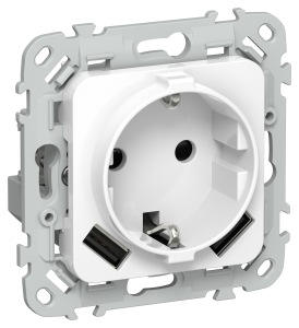 Розетка 1-местная с заземлением, шторками и USB Type A+A IEK Flite FI-R14-16-U21-D31-K01 белый