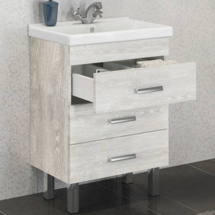 Тумба с раковиной Comforty Никосия-60Н 00004142203 дуб белый