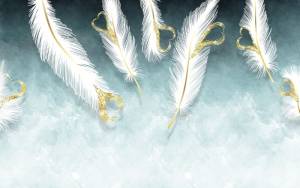 3D Фотообои Artegrafico «Небесные перышки с золотом» NV-012 акварель