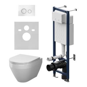 Унитаз с инсталляцией Am.Pm Spirit V2.0 IS110101.701900 безободковый, сиденье микролифт, клавиша белый глянец