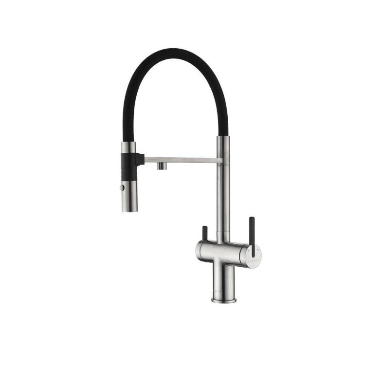 Смеситель для кухни Paulmark Gravity Gr213888-BS с гибким изливом, брашированная сталь