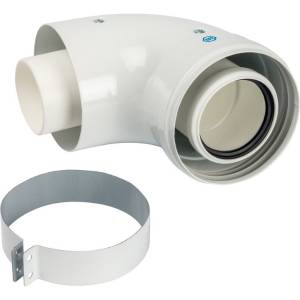 Конденсационное колено Stout 90 градусов DN60/100 м/п PP-FE c хомутом (совместим. с Vaillant, Ariston)