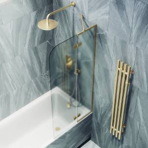 Шторка на ванну MaybahGlass MGV-920-3 99x140, поворотная, стекло сатин 6 мм, профиль золото