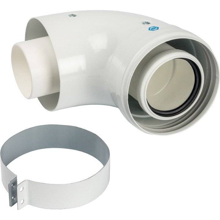 Конденсационное колено Stout 90 градусов DN60/100 м/п PP-FE c хомутом (совместим. с Vaillant, Ariston)