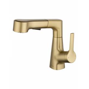 Смеситель для раковины Wonzon & Woghand WW-121B108-BG с выдвижным изливом, брашированное золото